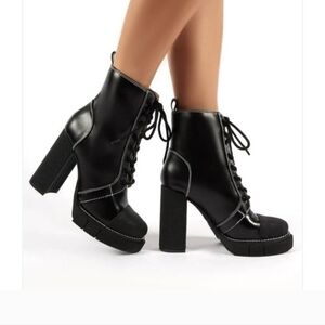 Public Desire Black Platform Heeled Combat Boots size 8